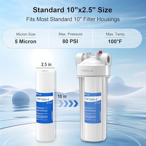 5 Micron 10" x 2.5" Sediment Water Filter Cartridge, 6-Pack - Image 2
