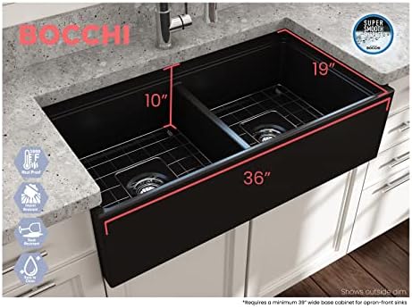 BOCCHI Contempo Workstation Apron Front Step Rim Fireclay 36 in. Double Bowl Kitchen Sink with Accessories in Matte Black - Image 2