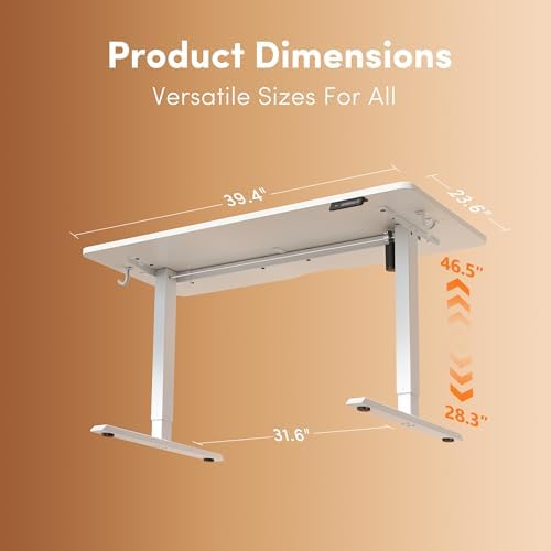 FEZIBO 40" Small Electric Standing Desk Height Adjustable Desk, White - Image 3