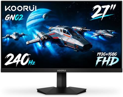KOORUI 27" FHD 1080p Gaming Monitor 240Hz 1ms, FreeSync Premium, G-SYNC Compatible, 95% DCI-P3, DisplayPort 1.4, HDMI 2.0, VESA Mount, Tilt Adjustable, Black, GN02 by KOORUI