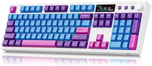 BOYI K104Pro Creamy Mechanical Gaming Keyboard,2.2" Smart Screen&Media Knob,QMK/VIA Programmable Tri-Mode BT/2.4GHz/USB-C 100% Full Size Gasket Mounted Hot Swap RGB Keyboard for PC Mac(White Joker) by BOYI