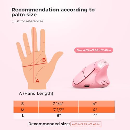 MEETION Ergonomic Vertical Mouse, Wireless Bluetooth Mouse - Pink - Image 7