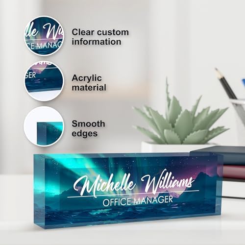Personalized Name Plate for Desk, Custom Desk Name Plate, Acrylic Name Plate Office Desk Accessories, Personalized Office Gifts for Coworkers Teachers, Employee Appreciation Gifts (Blue Aurora) - Image 3