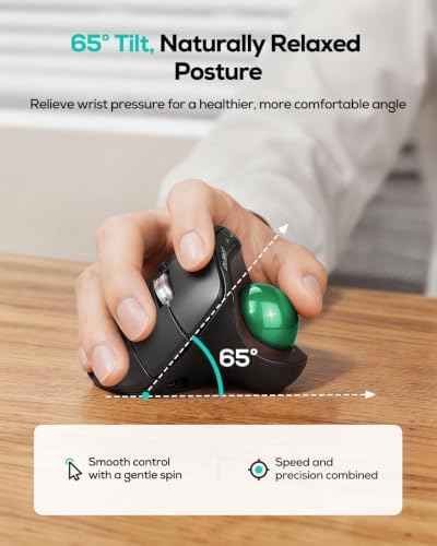 Nulea Wireless Ergonomic Vertical Trackball Mouse Thumb Control (E-Green) - Image 2