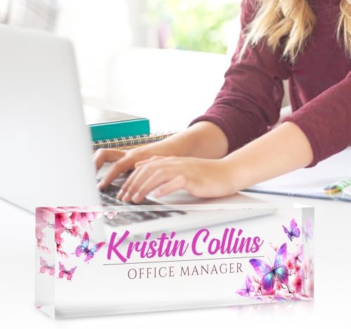 Custom Name Plate for Desk, Personalized Desk Name Plate on Clear Acrylic Glass, Appreciation Gifts for Teacher Employee Boss Coworkers Nurse, Office Desk Accessories for Women Men (Bubblegum) - Image 3