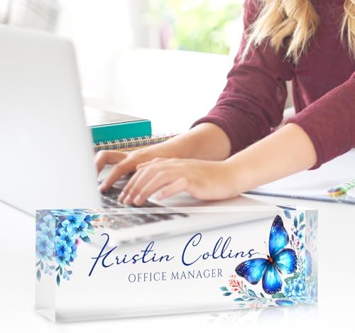 Custom Name Plate for Desk, Personalized Desk Name Plate on Clear Acrylic Glass, Appreciation Gifts for Teacher Employee Boss Coworkers Nurse, Office Desk Accessories for Women Men (Azure) - Image 3