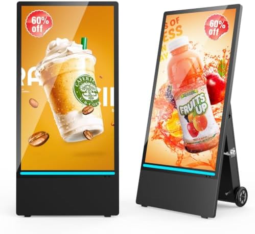43 Inch Outdoor Digital Signage A-Frame Displays, Rechargeable Digital LCD Kiosks, Moveable Commercial Totem, IP65 Waterproof, Auto Adjustment 2000nits High Brightness Screen, High Capacity Battery for Restaurant/Bar/Food Truck/Store by YIXZSWD%7COne-StopCommercialVisualSupplierDigitalKiosksLEDScreensSmartWhiteboardsMenuOutdoorWaterproofDisplays
