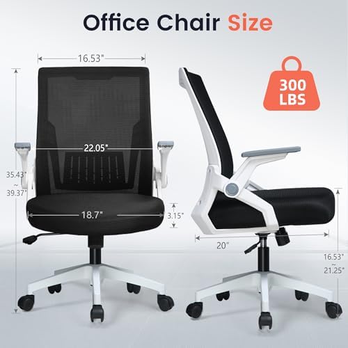 GTPLAYER Ergonomic Office Chair with Flip-up Armrests Executive Computer Chair for Home Office, Breathable Mesh & Comfy Lumbar Support, White - Image 2