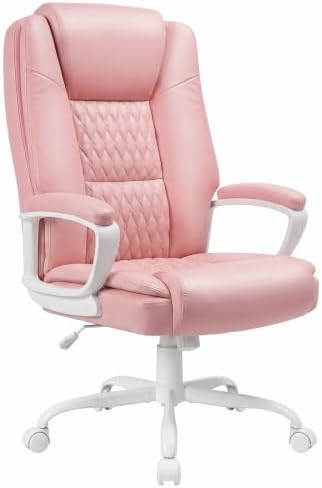 LEMBERI High Back PU Leather Executive Office Chair, Adjustable Swivel Computer Desk Chair with Padded Armrests for Home Office, Pink by LEMBERIHOME