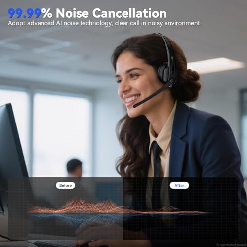 Wireless Headset with Mic for Work, Bluetooth Headset with Microphone AI Noise Cancelling & Mute Button, Lightweight Comfortable Computer Headset with Microphone for PC/Office/Call Center/ Teams/Zoom - Image 2
