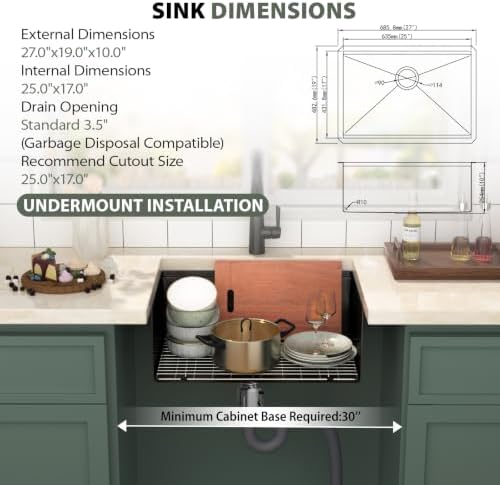 Mocoloo 27 Inch Matte Black Undermount Kitchen Sink Workstation - Image 4