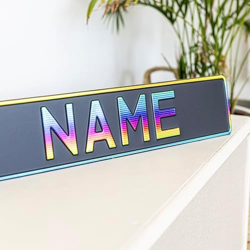 Custom Black on Black Nameplate Name Plate European License Home Decor Metal Art Personalized Front Delete Interior Funny Gift (Rainbow) - Image 2