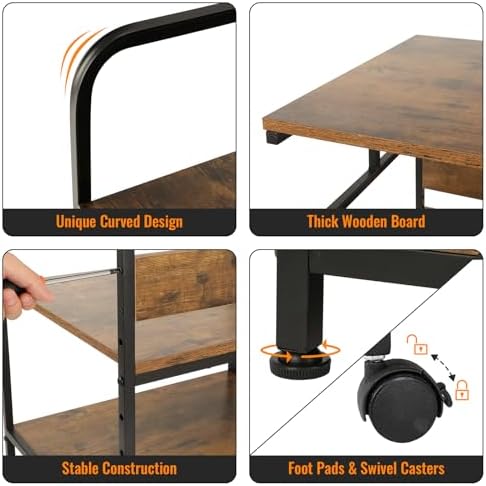 FAHKNS 3 Tier Printer Stands - Rolling Printer Stand Cart， Mobile Office Printer Stand with Anti-Slip Base & Locking Casters，Suitable for Large Multifunction Printers/Scanner/Copier/Supplies - Image 5