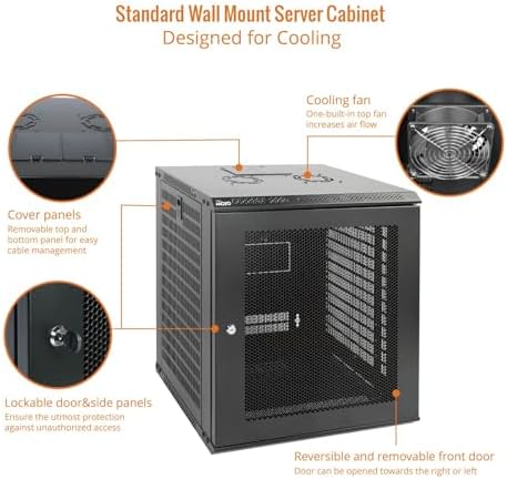 Tecmojo 12U Wall Mount Rack Network Cabinet for 19” IT Equipment,with Lockable Mesh Door and Removable Side Panels,Cooling Fan,Black,17.7inch Deep - Image 3