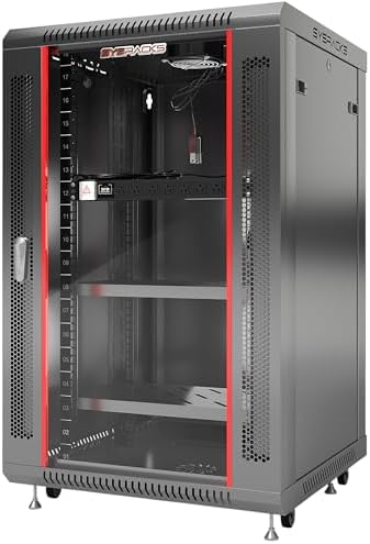 18U Wall Mount Server Rack Cabinet 24” Deep, 19” Network & AV Enclosure for Home Lab with Fan, PDU, 2 Shelves, Locking Glass Door by SYSRACKS