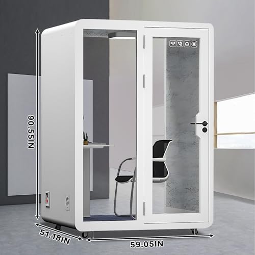 Office Sound Booth with Audio Privacy - Portable Soundproof Booth Includes White Modern Syle,Movable Room with Light,Fans, Socket for Singing Room, Study (59.05IN) - Image 2
