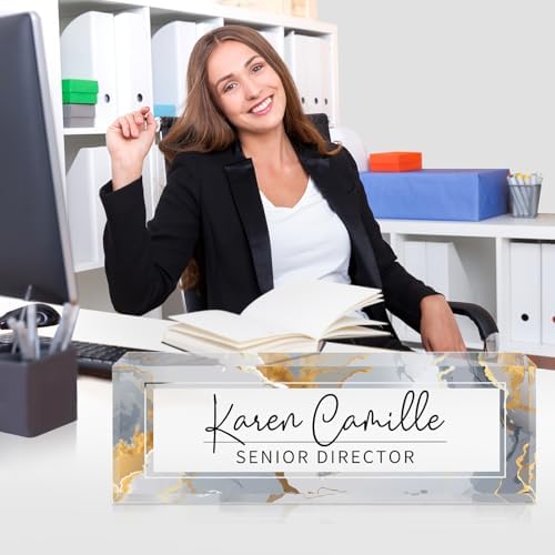 Custom Office Name Plate for Desk - Name Plate Personalized Gifts for Coworkers, Boss, Teacher, Social Worker - Acrylic Office Desk Decor for Women Men - Employee Appreciation Gifts (grey gold) - Image 6
