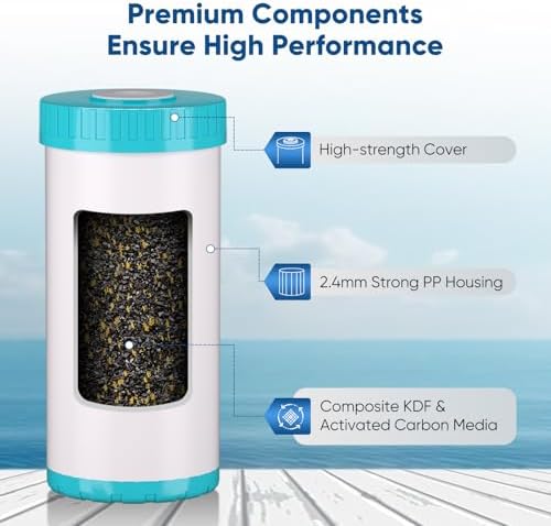 PUREPLUS 10"x4.5" Whole House Water Filter Kit, KDF & Carbon Block - Image 2