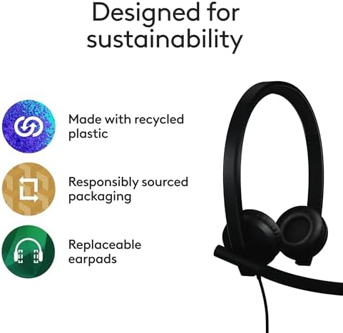 Logitech H570e USB-A Wired Headset with Microphone PC and Mac - Black - Image 7