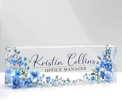 Custom Name Plate for Desk, Personalized Desk Name Plate on Clear Acrylic Glass, Appreciation Gifts for Teacher Employee Boss Coworkers Nurse, Office Desk Accessories for Women Men (Cerulean) by DOCRAGI