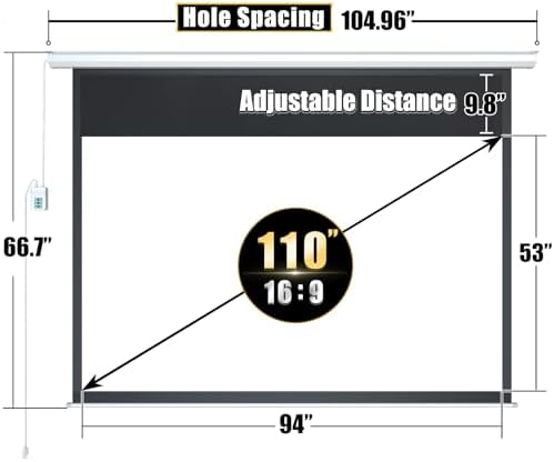 110" Motorized Projector Screen - Indoor and Outdoor Movies Screen 110 inch Electric 16:9 Projector Screen W/Remote Control - Image 2