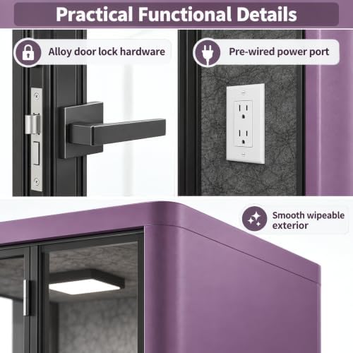 Soundproof Office Pod with 4 Person Glass Design (Purple) - Image 3