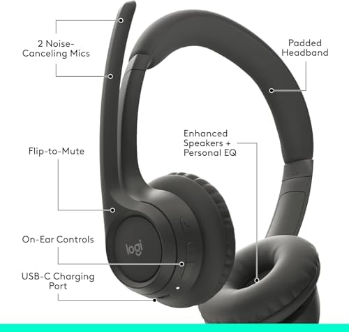 Logitech Zone 300 Wireless Bluetooth Headset with Noise-Canceling Microphone, Compatible with Windows, Mac, Chrome, Linux, iOS, iPadOS, Android- Black (Renewed) - Image 5