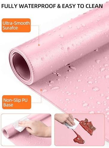 Mouse Pad with 15W Wireless Charging, XXL Large Leather Desk Mat, Pink - Image 5