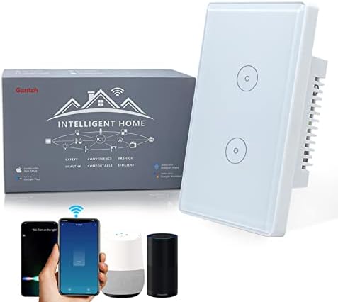 Wireless 2.4GHz Tuya WiFi Smart Light Touch Wall Switch Compatible with Alexa and Google Home for Lamp, Neutral Wire Required, No Gateway Required.Us Standard Electrical(2 Gang White) by Gantch