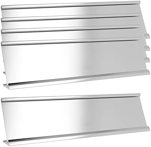 ExcelMark 2"x 8"Aluminum Name Plate Holder for Desk - Set of 5 - Office Business Door Sign Holder - Silver by ExcelMark