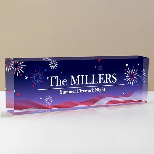 Desk Name Plate Personalized, Acrylic Name Plate for Desk, Summer Office Desk Accessories, Americana Decor for Home Office Desk, Personalized Office Gifts for Coworkers Employees by EOBIBIFUN