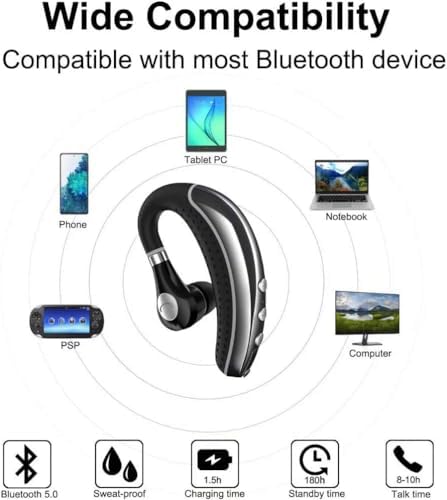 Bluetooth Headset V5.0 Wireless Bluetooth Earpiece with Noise Canceling Mic for Cell Phone Ultralight Business Earphone for Driving/Trucker/Office Earbus for Android/iPhone/Smartphone-Grey - Image 3
