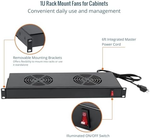 Tecmojo Rack Cabinet Mounted Server 1U 2 Fan Unit Cooling System Exhaust Airflow, for Cooling AV, Home Theater, Network 19inch Racks - Image 4