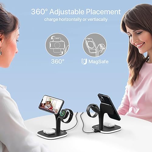 EXW Wireless Charging Station for Magsafe Charger,Charging Station for Multiple Devices,Wireless Charger for iPhone 17 Air 16 15 14 13 12,Apple Watch,AirPods with LED(Black) - Image 4