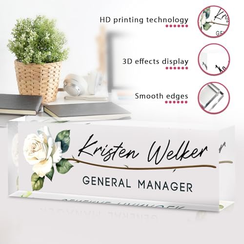 Custom Name Plate for Desk - Personalized Gifts for Coworkers, Boss, Employees, Teacher, Nurse - Office Decor for Women Men - Employee Appreciation Gifts (White Rose) - Image 4