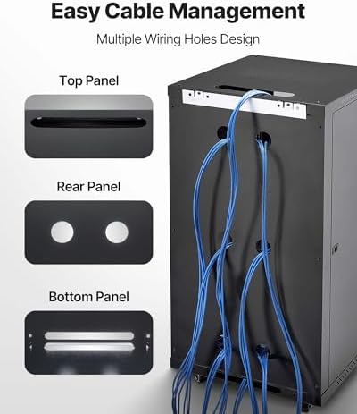 VEVOR 22U Network Cabinet Wall Mount, 23.6 in Depth, 300 lbs Max Load Capacity Server Cabinet Rack Enclosure with Locking Tempered Glass Door, Side Panels, Server Rack for IT Equipment, A/V Devices - Image 6