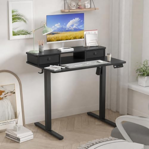 35" x 24" Electric Standing Desk with Dual Drawers, Black - Image 2