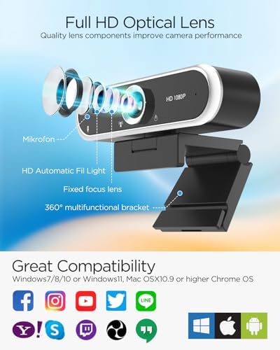 2PCS Webcam 1080P with Microphone & Privacy Cover for PC/Laptop, USB Computer Camera Plug & Play with Auto Light Correction for Video Calls, Live Streaming Gaming & Online Meetings - Image 6