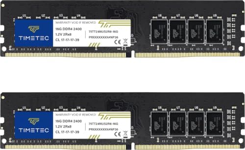 Timetec 32GB KIT (2x16GB) DDR4 2400MHz (PC4-2400T) PC4-19200 UDIMM Desktop RAM – 288-Pin 1.2V CL17 Non-ECC Unbuffered DIMM Memory Module Upgrade by Timetec