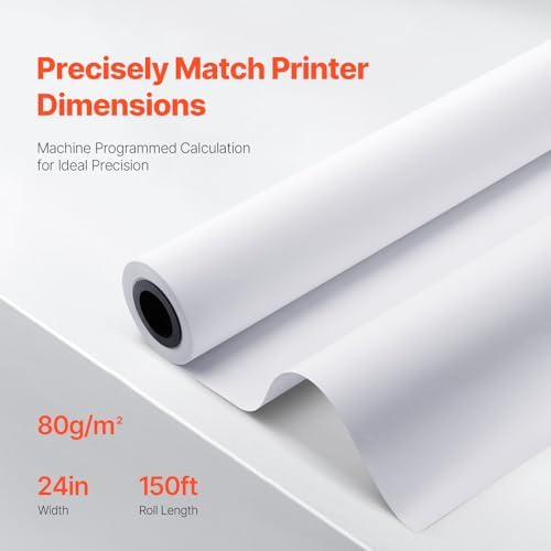 VEVOR Wide Format Paper, 24 in x 150 ft Plotter Media, 6 Rolls CAD Bond Rolls with 2 in Core, 20 LB Bond Rolls, Ideal for CAD Drawings, Engineering Plans, GIS Maps & Architectural Designs - Image 3