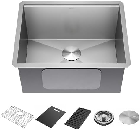 DELTA FAUCET Rivet 24-inch Workstation Laundry Utility Kitchen Sink Undermount 16 Gauge Stainless Steel Single Bowl with WorkFlow Ledge and a Kit of 5 Accessories, 95B9031-24SL-SS by Unknown