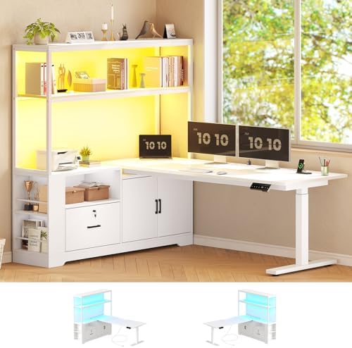 SEDETA 57" L Shaped Standing Desk, Sit Stand Office Desk with Storage Hutch by SEDETA