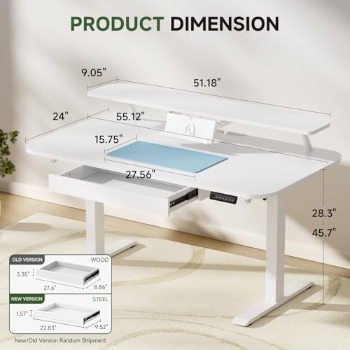 GTPLAYER Electric Standing Desk with Drawers, 55 x 24 Inches Height Adjustable Computer Desk with Monitor Stand, Laptop Stand, Sit Stand up Desk with Memory Preset for Home, Office, White - Image 2