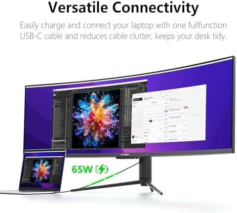 INNOCN 49" Curved Gaming Monitor 144Hz Ultrawide 32:9 WDFHD 3840 x 1080P, R1800, 99% sRGB, HDR400, USB Type C, DisplayPort, HDMI, Built-in Speakers, Height/Tilt Adjustable - 49C1G (Pack of 2) - Image 2