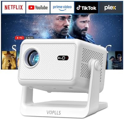【Officially-Licensed APP & 3500 ANSI】4K Mini Outdoor Projector with WiFi and Bluetooth, VOPLLS Smart Portable Movie Wireless TV Projector for Home/Gaming/Bedroom by VOPLLSProjector