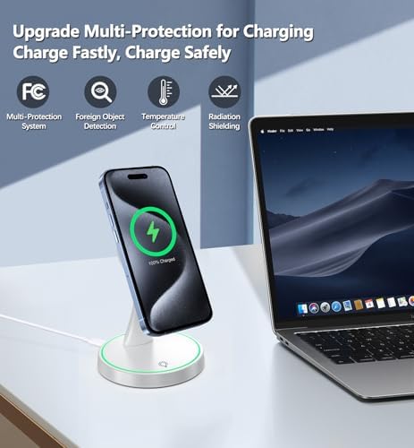 2 Pack 15W Magnetic Wireless Charger Stand for iPhone 18 Pro/18 Pro Max, iPhone 17/16/15/14/13/12 Series, Magnetic Charging Station with Sleep-Friendly LED Light for AirPods - Image 3