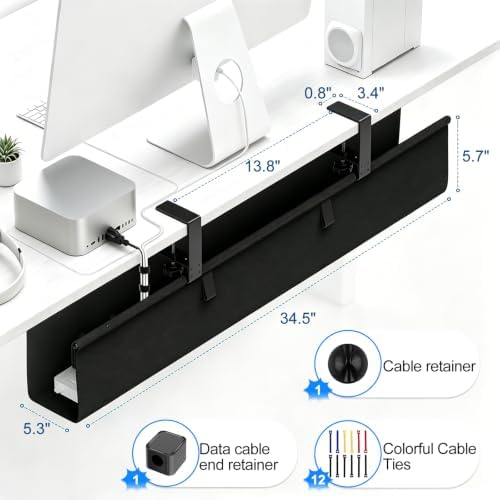 36" Under Desk Cable Management Tray, No-Drill Clamp-On Under Desk Cord Management for Desk, Anti-Sag Fabric Wire Management for Power Strips, Cable Raceways Tray Cord Hiders for Office/Home (Black) - Image 4
