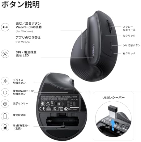 UGREEN Ergonomic Wireless Mouse, Bluetooth & 2.4G Wireless, Quiet Clicks - Image 3