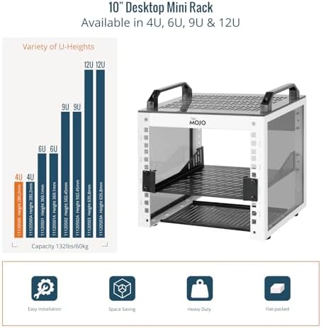 Tecmojo 4U Network Rack, 10 inch Mini Server Rack with 2 Side Translucent Panels & 2 Top Handles, 7.87 inch Deep, for 10 inch IT Equipment & A/V Devices, White - Image 6