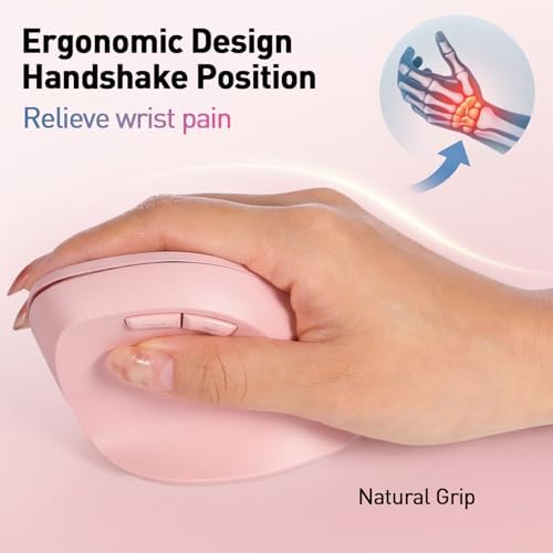 Wireless Ergonomic Mouse, Bluetooth and 2.4GHz USB-A Wireless Vertical Mouse, 800/1200/1600 Adjustable DPI, Quiet Clicks,6 Buttons, Compatible for Laptop/MacBook/PC/Desktop-Pink - Image 2